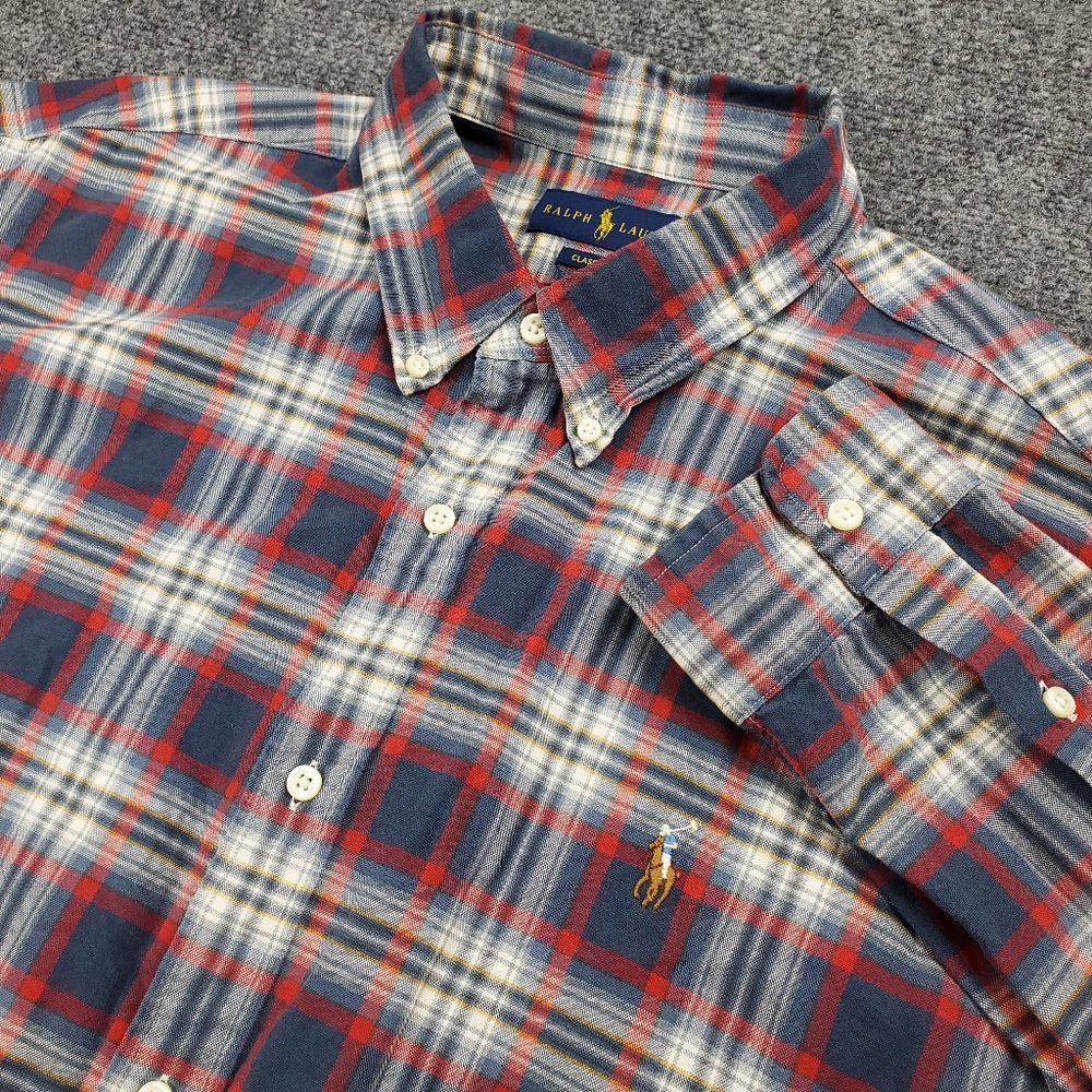 Ralph Lauren Oxford Shirt Mens 2XL Flesh Pony Classic Fit Plaid Button Down